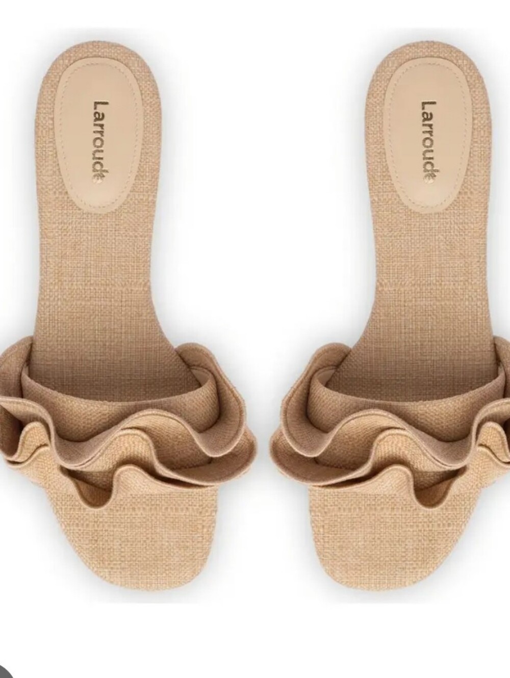 Larroude Ivy Ruffle Flat Beige  Slide Sandals